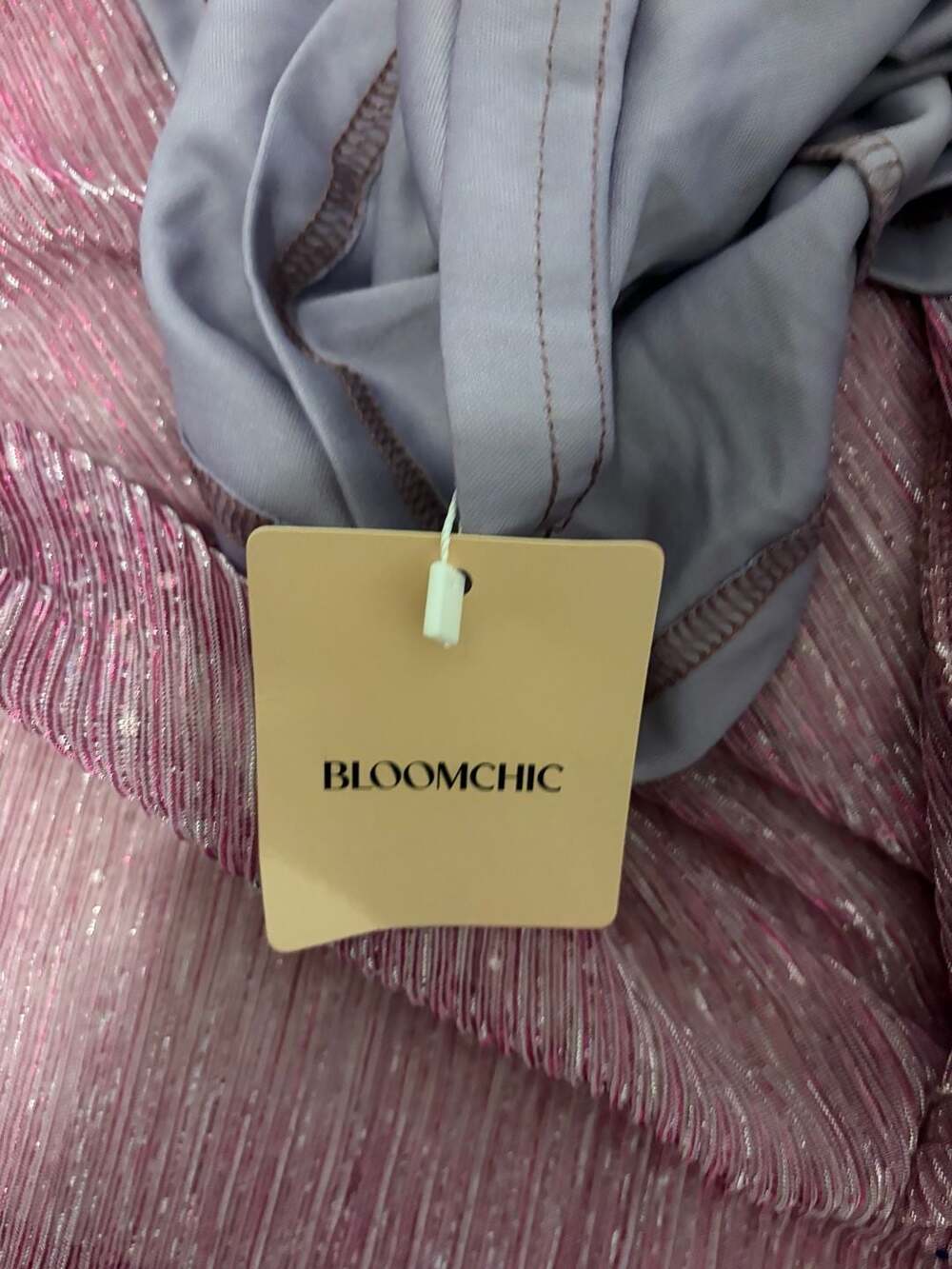 BloomChic V-Neck Metallic Pleated Ruffle Sleeve Maxi Dress - Picture 4 of 4